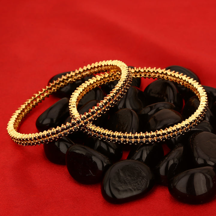 Elegant Micro Gold Plated Black AD Stone Bangles Sasitrends