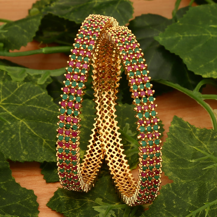 Ruby Green One Gram Gold Plated AD Stone Bangles Online Shopping