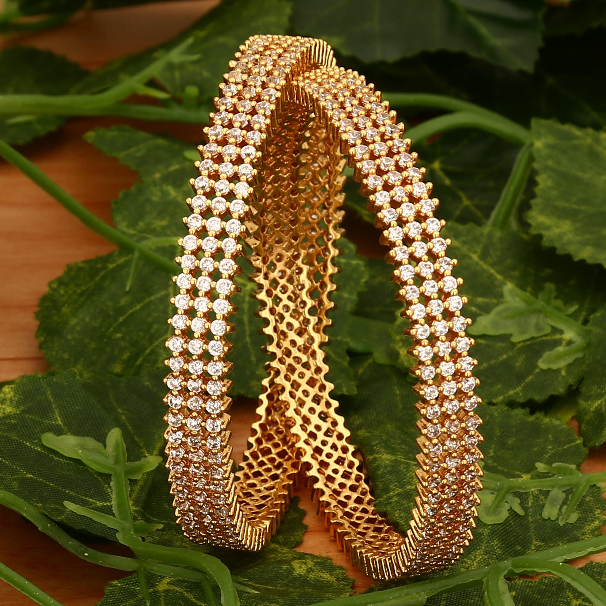 White Traditional Micro Gold Plated AD Stone Bangles Online Shopping