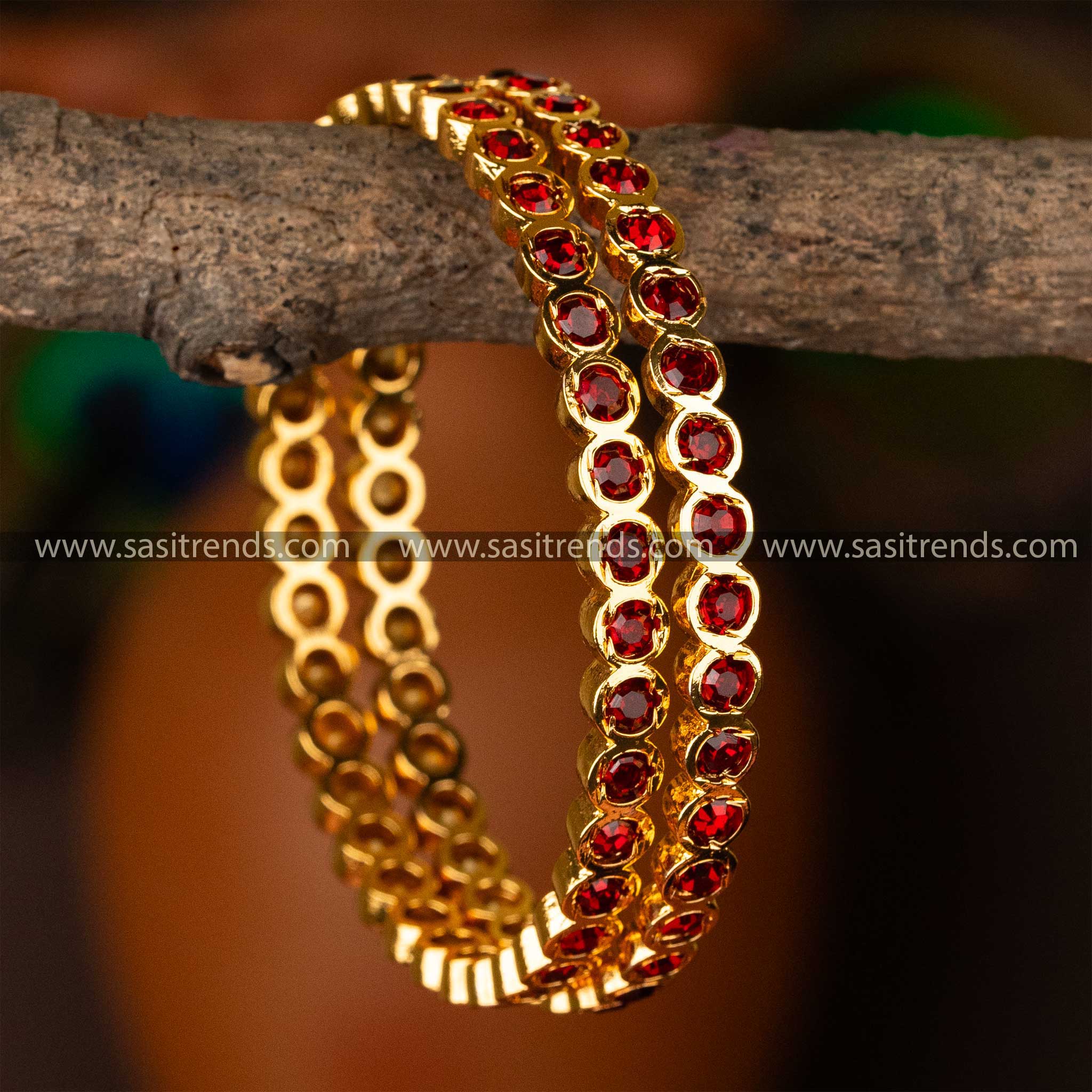 Festival Wear Micro Gold Plated Maroon American Diamond Stone Studded Bangles Online Shopping