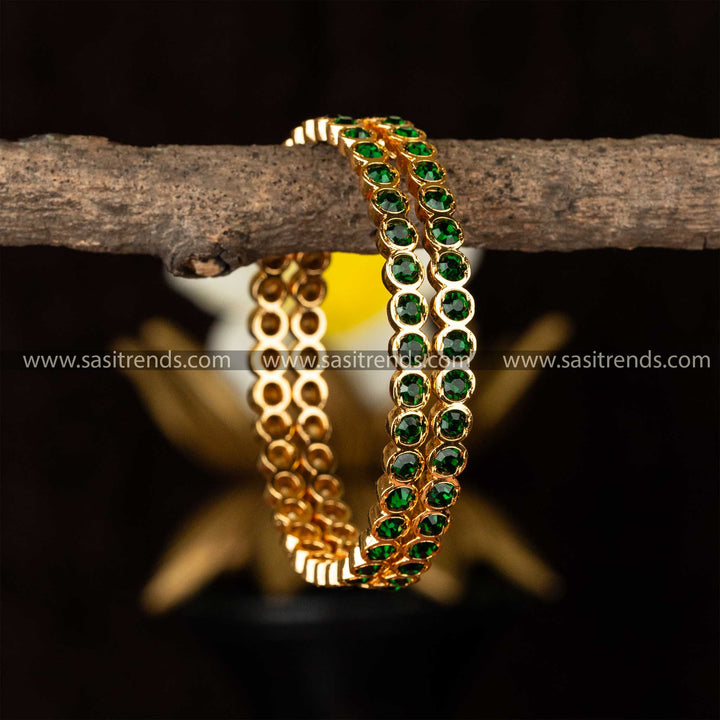 Guaranteed Attractive Micro Gold Plated Gold Plated Green AD Stone Studded Attigai Bangles