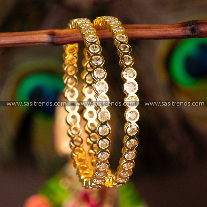 Traditional Guaranteed Micro Gold Plated White AD Stone Studded Bangles Sasitrends Online Shopping