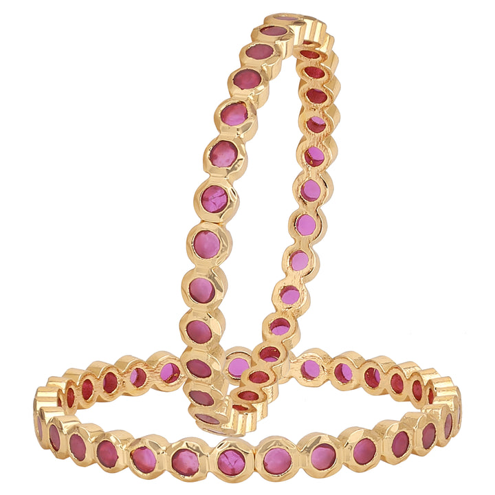 Exquisite New Traditional Micro Gold Plated Addigai Bangles with AD Stone, embellished with deep Ruby Stones - Sasitrends