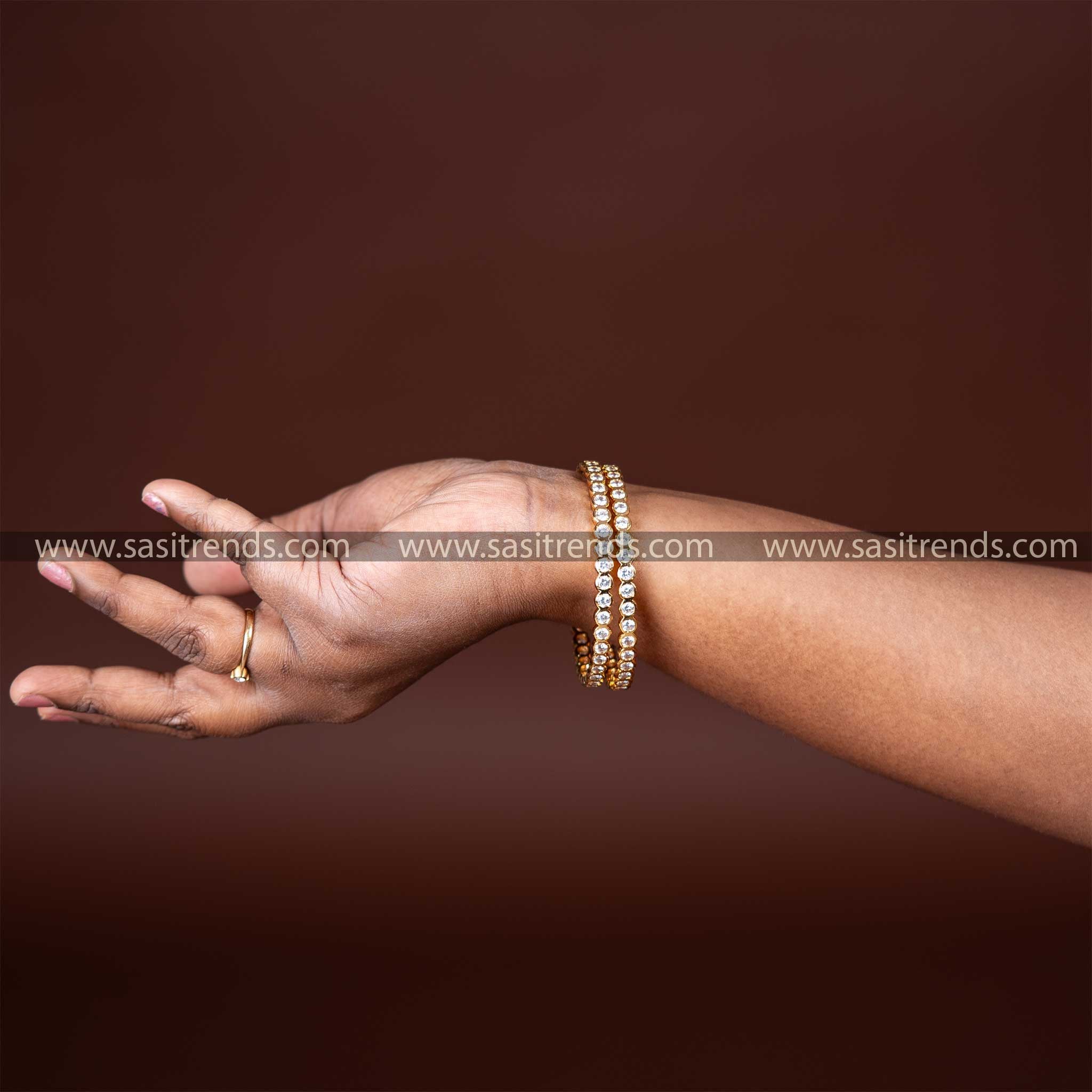 Traditional Micro Gold Plated White Addigai Bangles