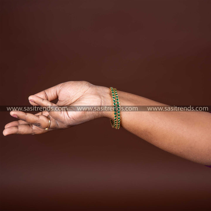 Traditional Wear Micro Gold Plated One Gram Green Addigai Bangles