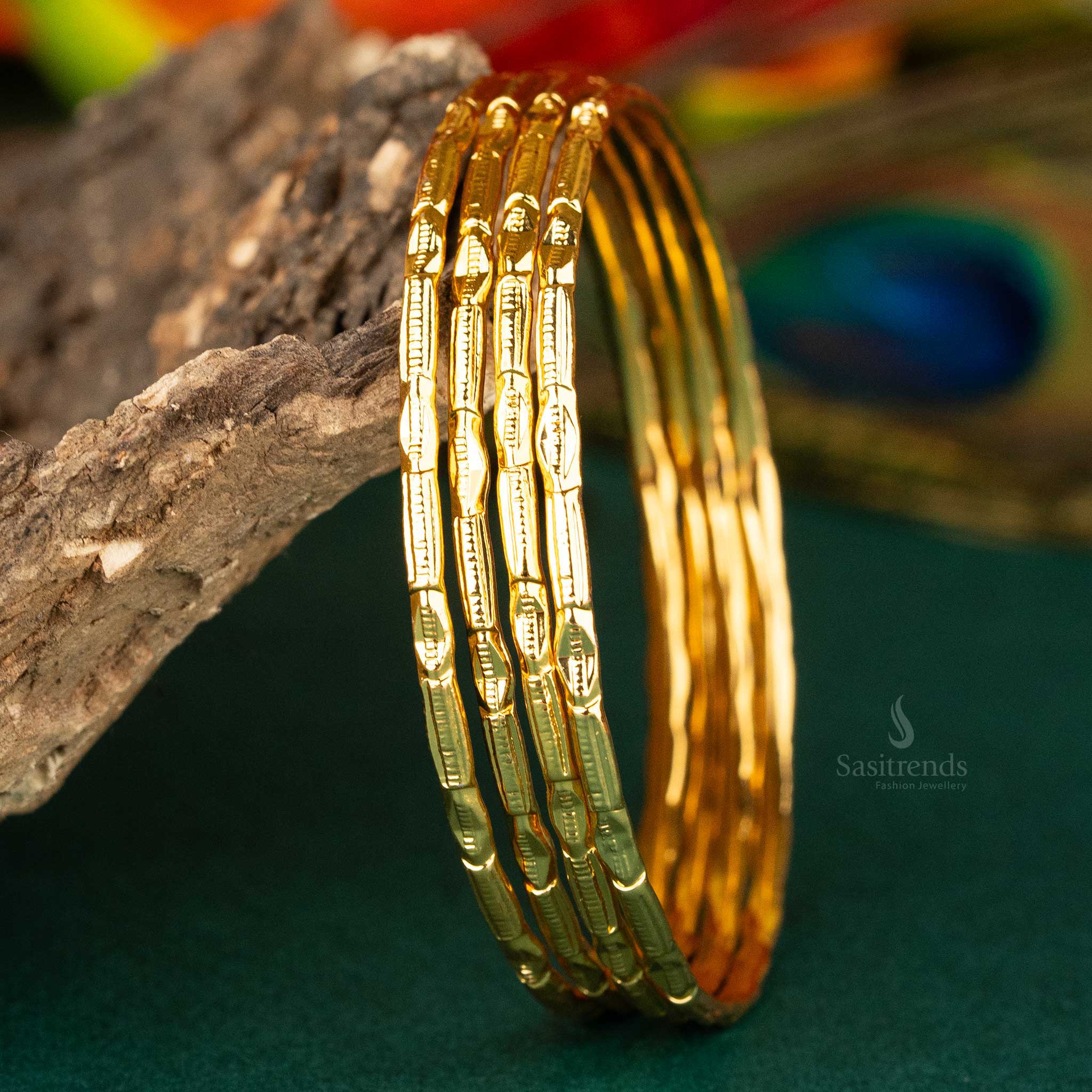 Traditional Micro gold plated 1 gram daily bangles set of 4 Sasitrends