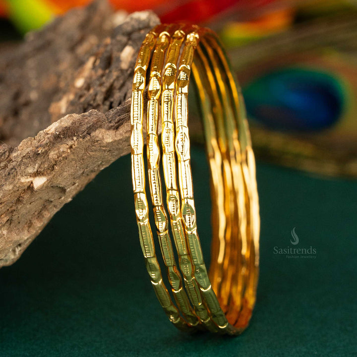 Elegant Micro Gold Plated 1 Gram Daily Wearable Bangles Set of 4 - Real Gold Look | Sasitrends