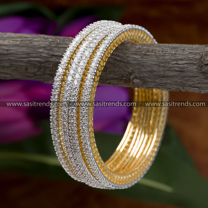 Latest Traditional Gold Plated American Diamond Thin Ganga Jamuna Bangles | Sasitrends