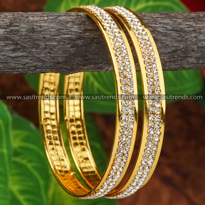 Micro Gold Plated Double Line AD Stones Studded Bangles