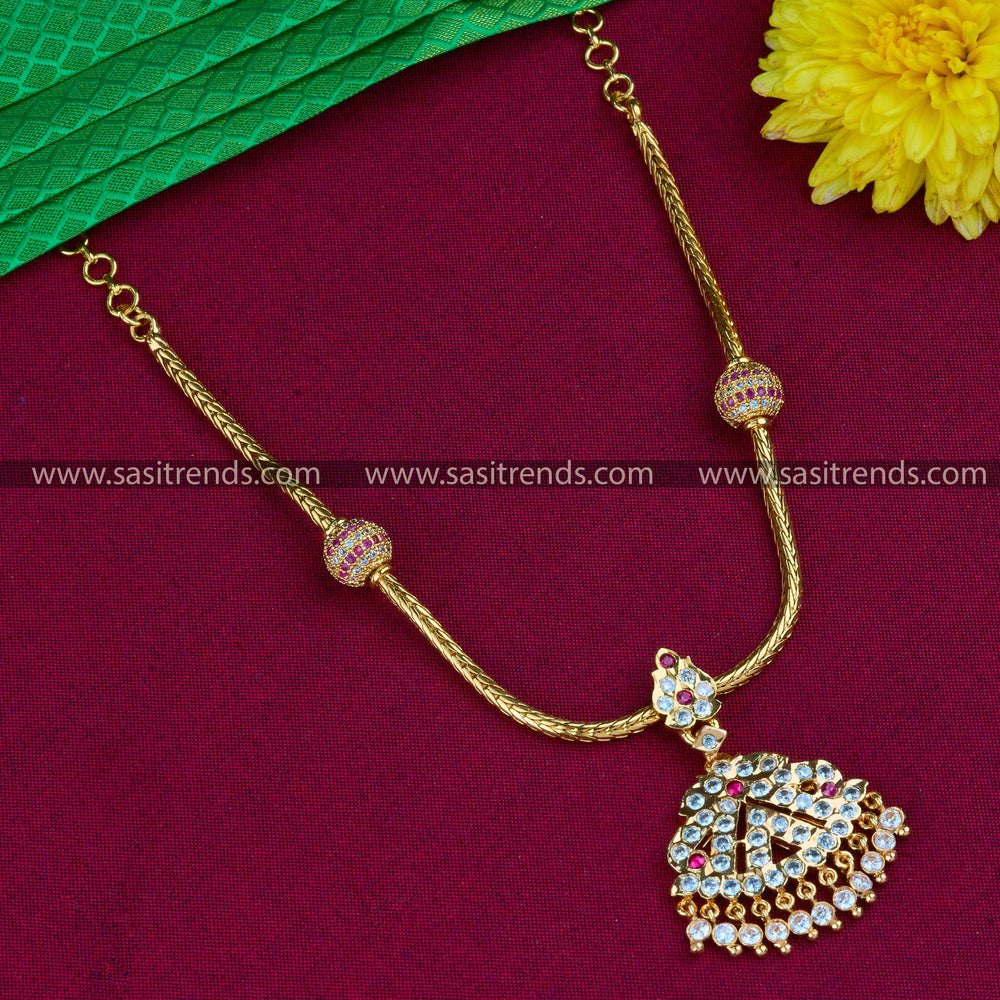 Traditional Addigai Pendant on Gold Plated Necklace with American Diamond Stones