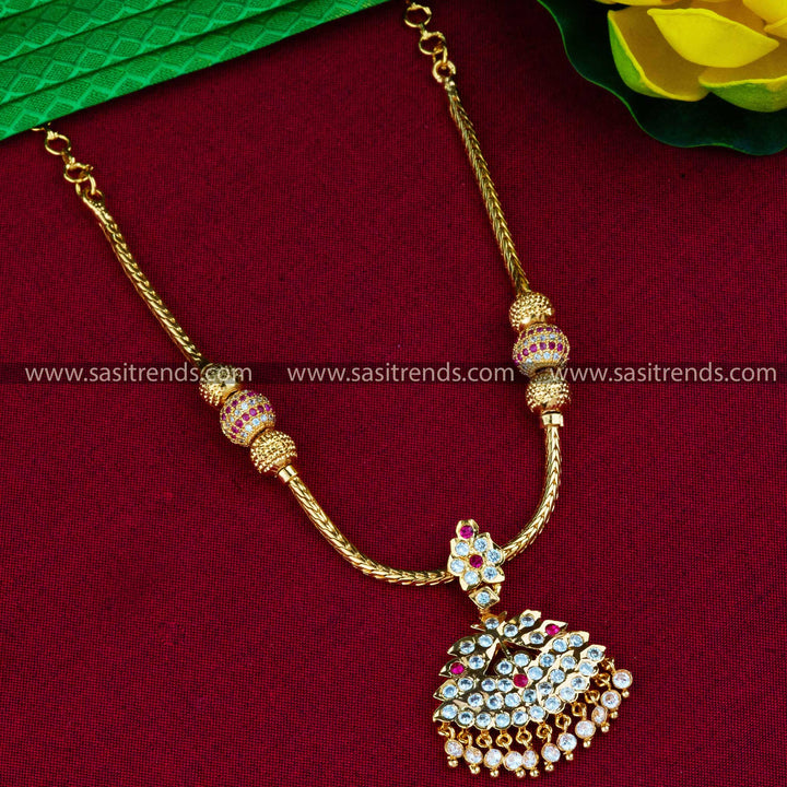 New Traditional Micro Gold Plated Attigai Necklace with American Diamond Stones | Sasitrends - Sasitrends