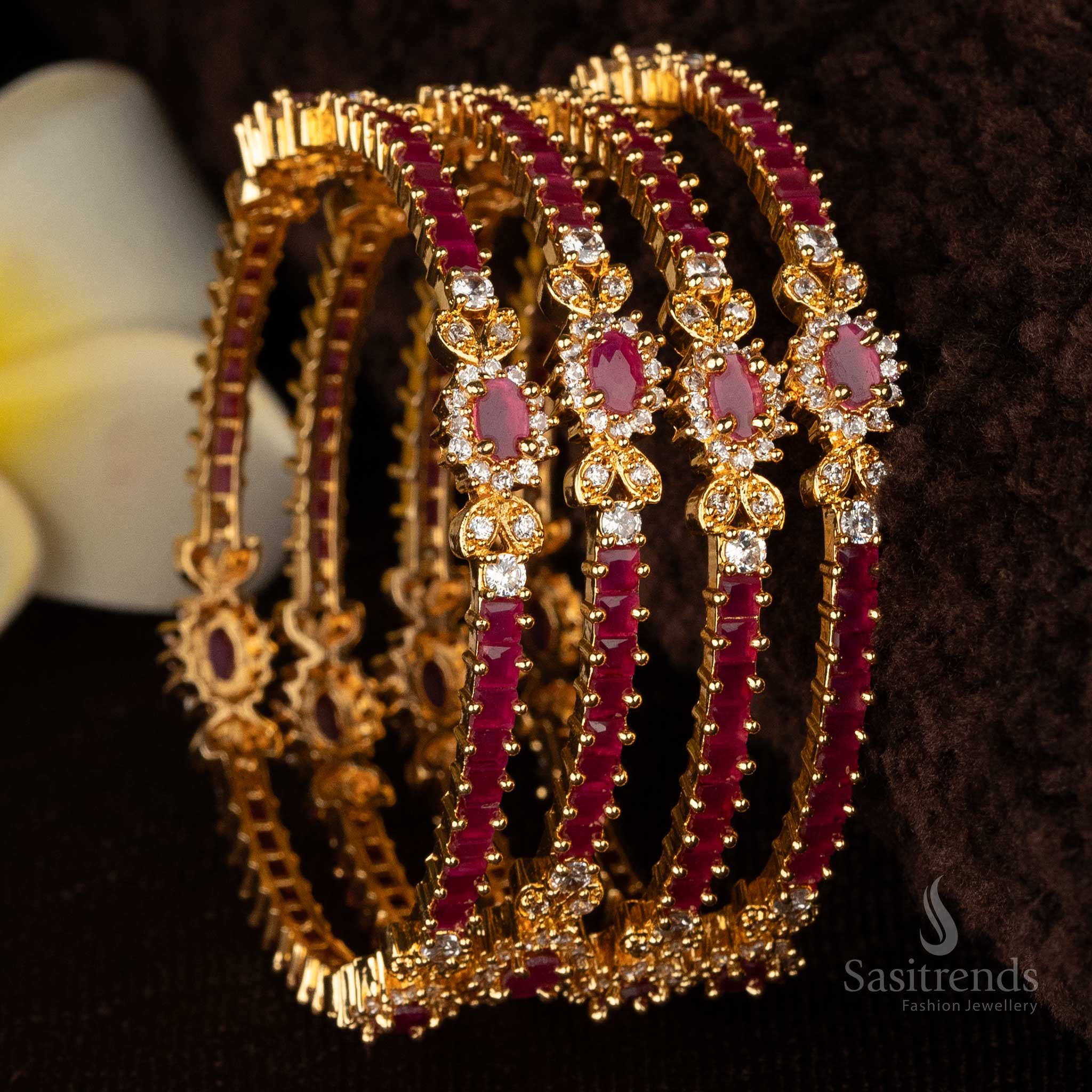 Elegant ruby and AD stone bangles for festive occasions - Sasitrends