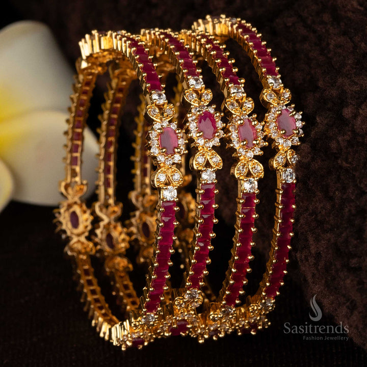 Sasitrends - Wonderful Guaranteed One Gram Micro Gold Plated Bangles with American Diamond  Stones for Festivals