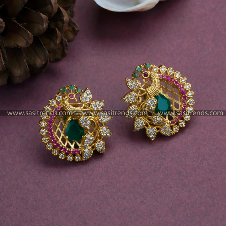 Shop Exquisite Temple Gold Plated Peacock Stud Earrings Online