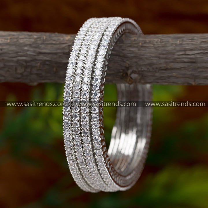 Capture Hearts with the Latest Rhodium Silver Plated Party Bangles Embellished with American Diamonds