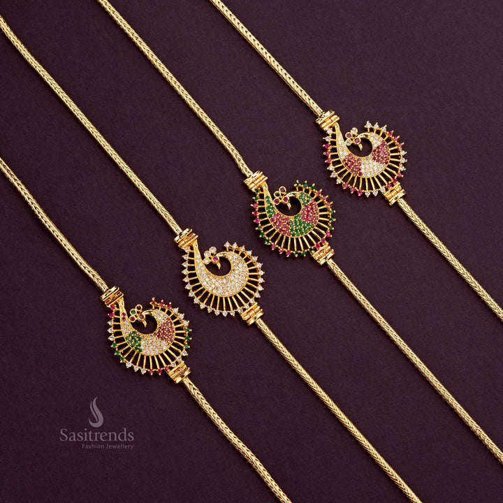 Intricate Peacock One Gram Micro Gold Plated Traditional Mugappu Chain  - Sasitrends