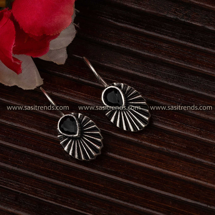 Black Oval Teardrop Oxidised Silver Earrings 2380J for Elegant Looks