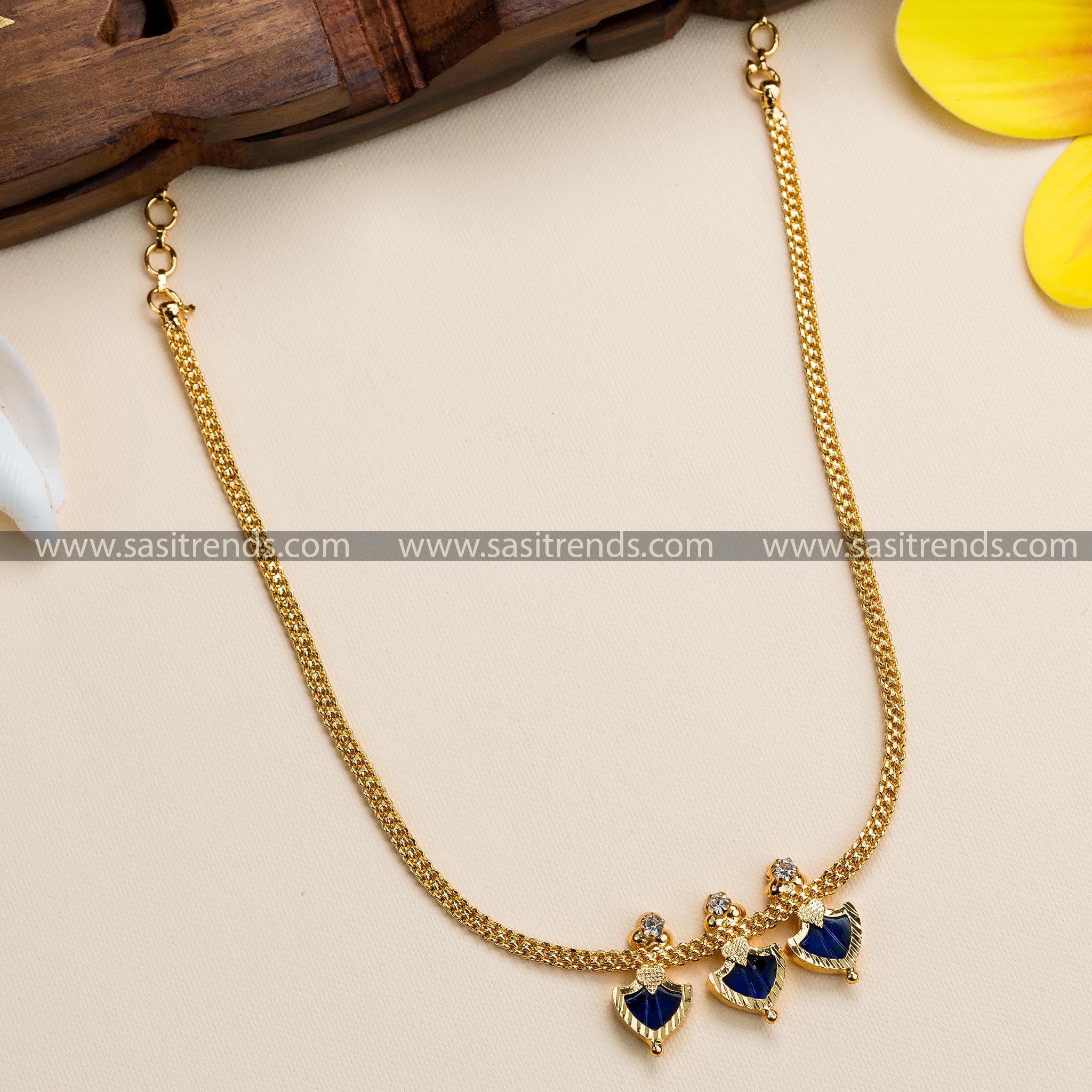 Stunning Traditional Blue Palakka Necklace - 6 Months Guarantee, Micro Gold Plated