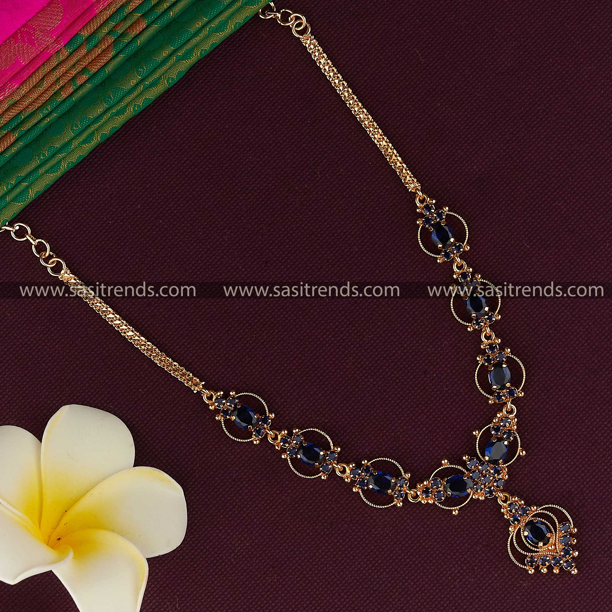 Blue Charm: Latest Gold Plated Necklace with AD Stones