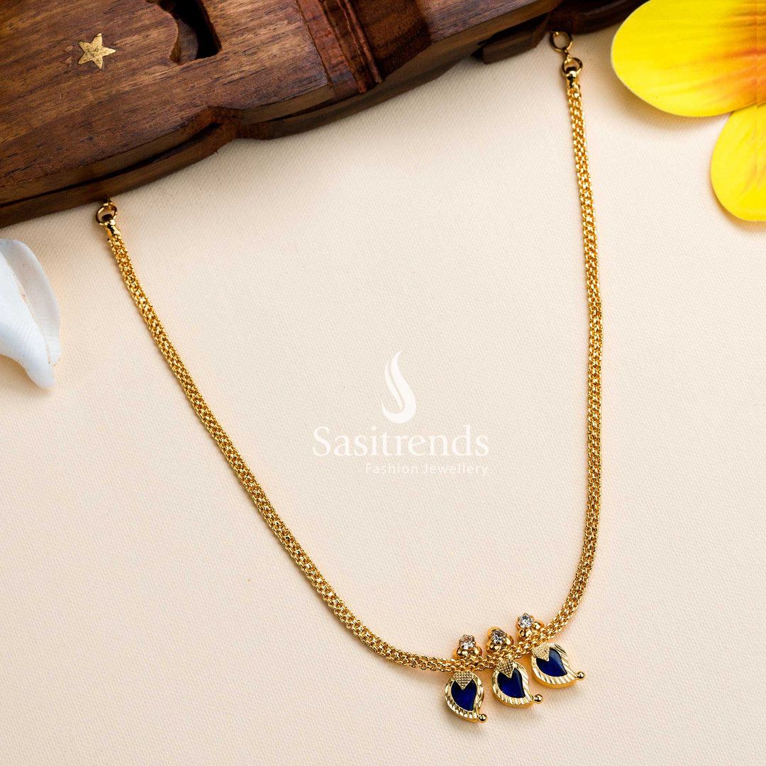 Micro Gold Plated Mango Petals Kerala Necklace with Captivating Blue Stones - Sasitrends