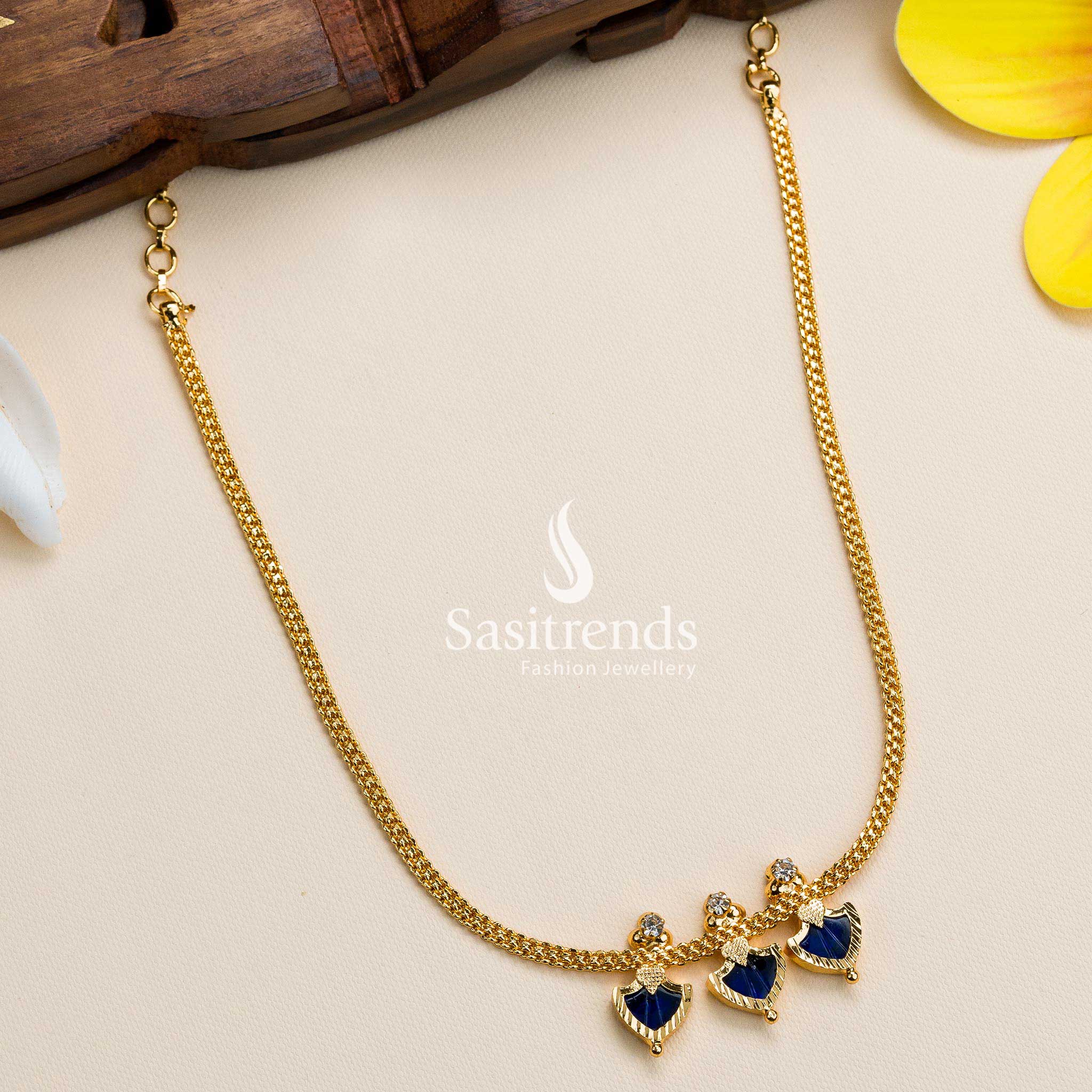 Stunning Traditional Blue Palakka Necklace  6 Months Guarantee, Micro Gold Plated Real Gold - Sasitrends