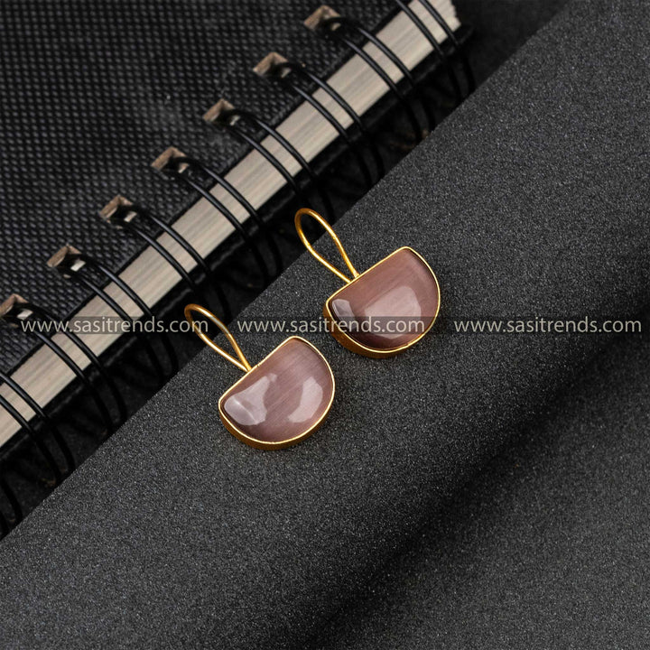 Brass Material Gold Plated Purple Monalisa Stone Fish Hook Earrings 