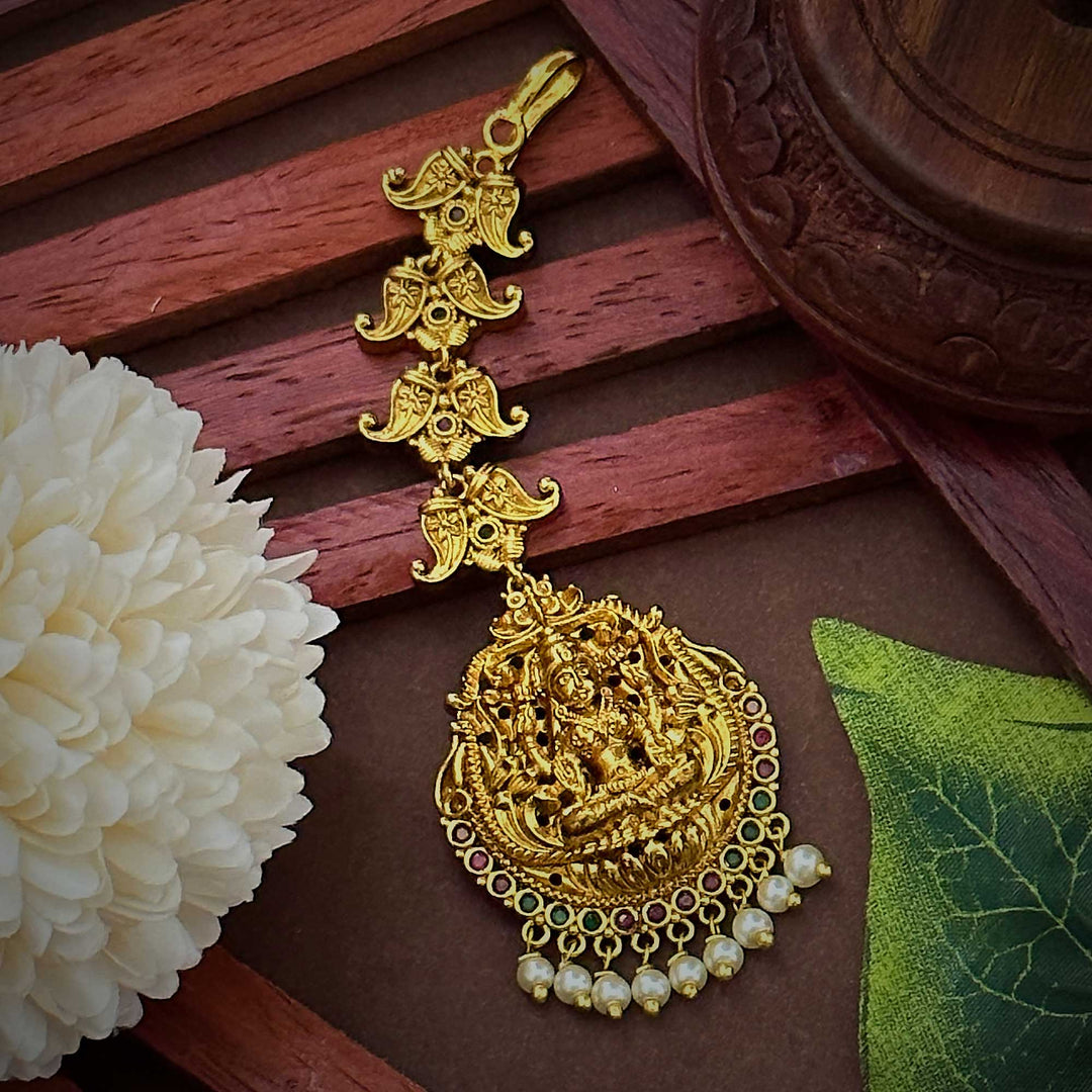 Traditional Bridal Lakshmi Maang Tikka with AD Stones & Pearls