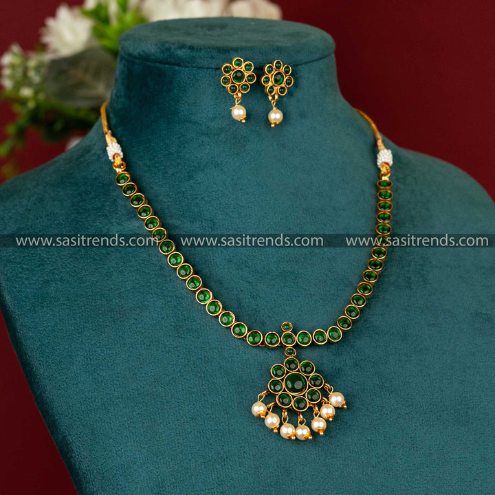 Classic-Matte-Gold-Plated-Temple-Jewellery-Set-Green