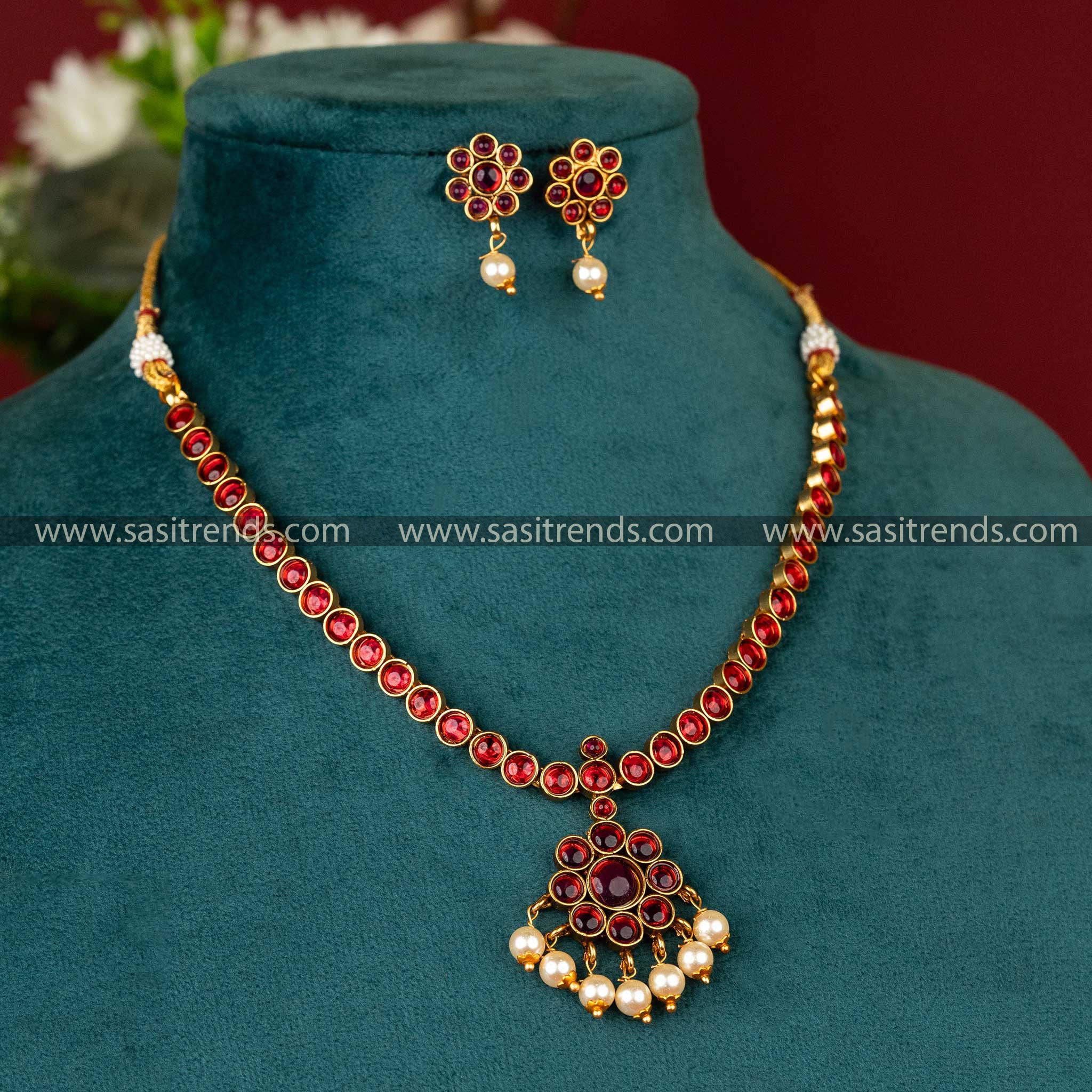 Classic-Matte-Gold-Plated-Temple-Jewellery-Set-Ruby