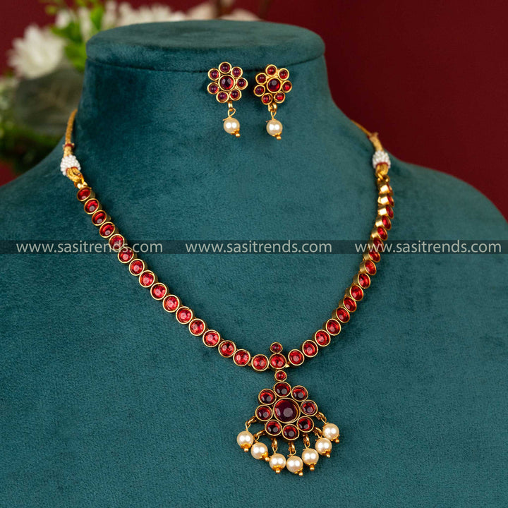 Classic-Matte-Gold-Plated-Temple-Jewellery-Set-Ruby