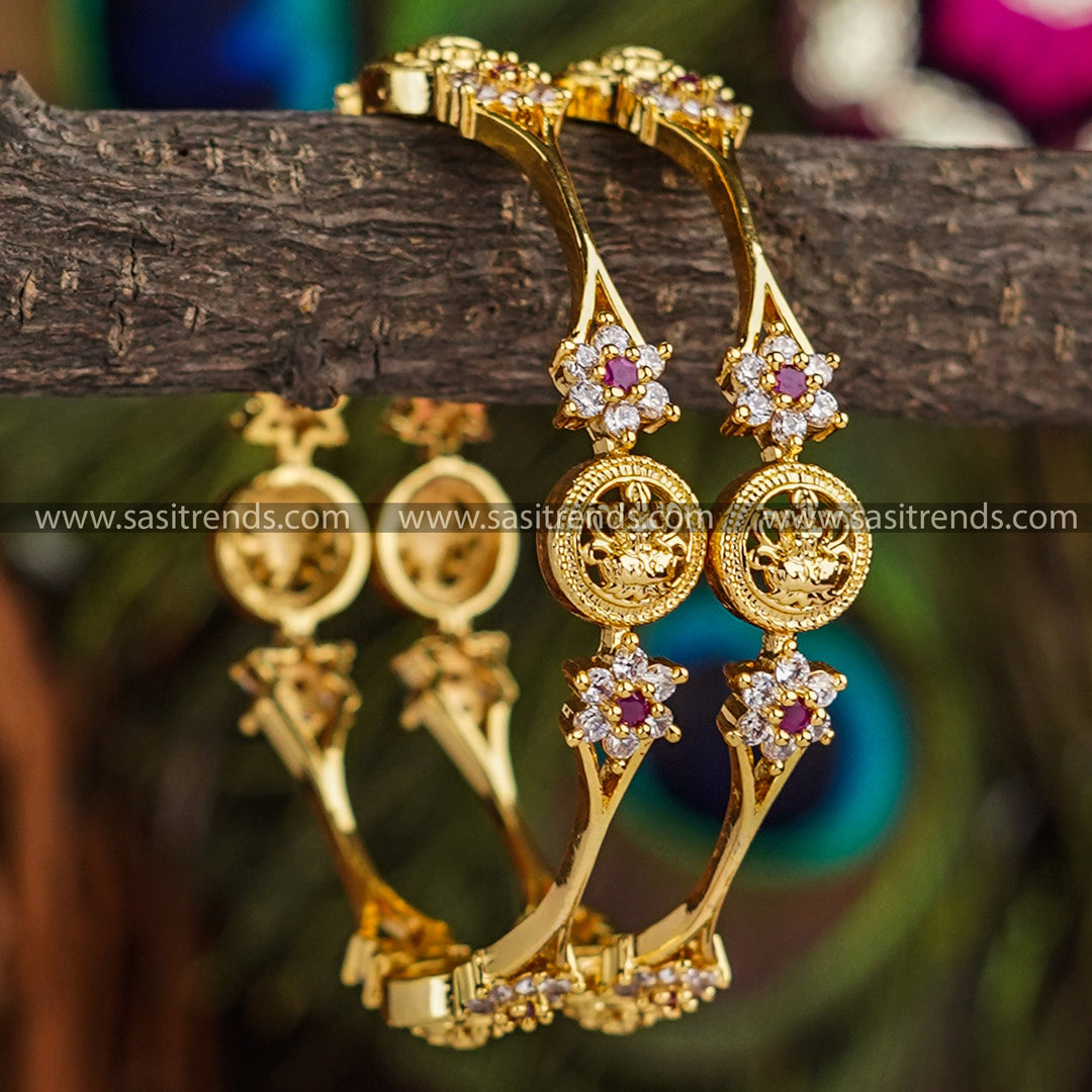 Exquisite New Lakshmi Bangle Pair | Micro Gold Plated | AD Stones | Traditional Festive Jewelry