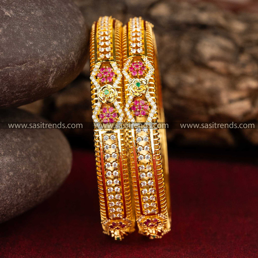 Micro Gold Plated Multi Color AD Stone Bangles