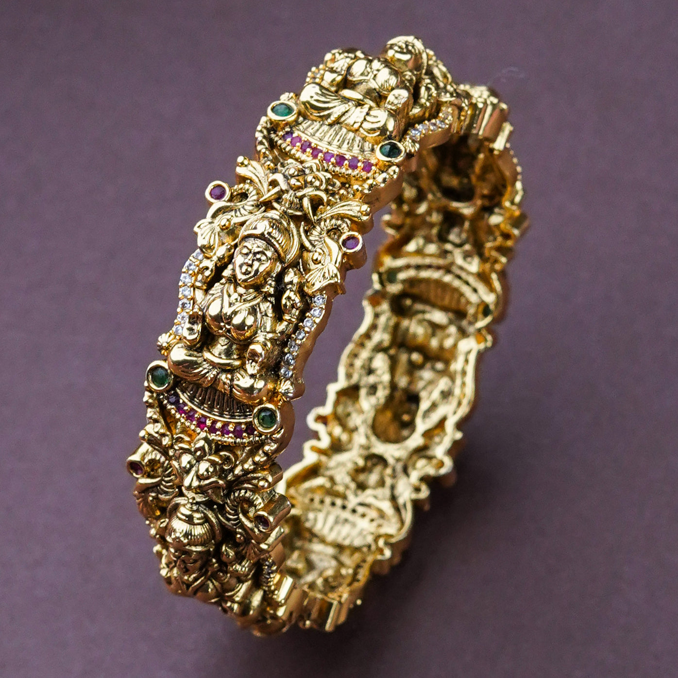 Divine Goddess: Temple Gold Plated Peacock Bridal Lakshmi Kada Bangle, an Emblem of Beauty and Grace - Sasitrends