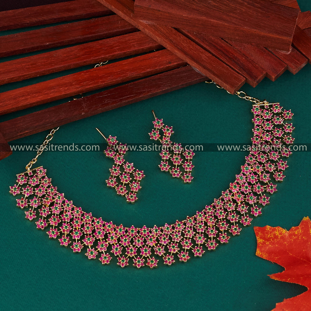 Fancy Rich Look Necklace Set with American Diamond Stones