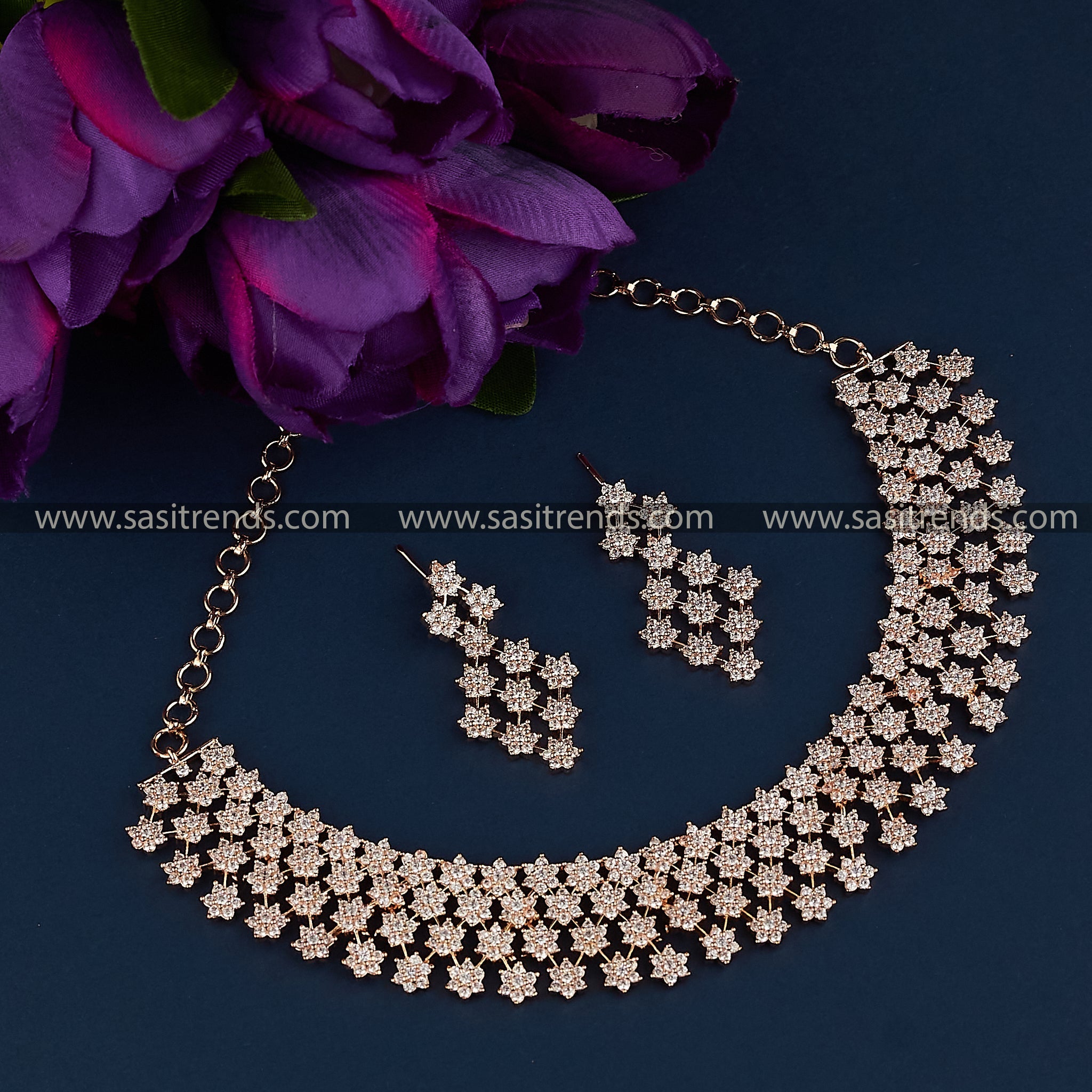 Elevate Your Party Style with Shining Stars AD Necklace & Earrings - Perfect for Party Wear