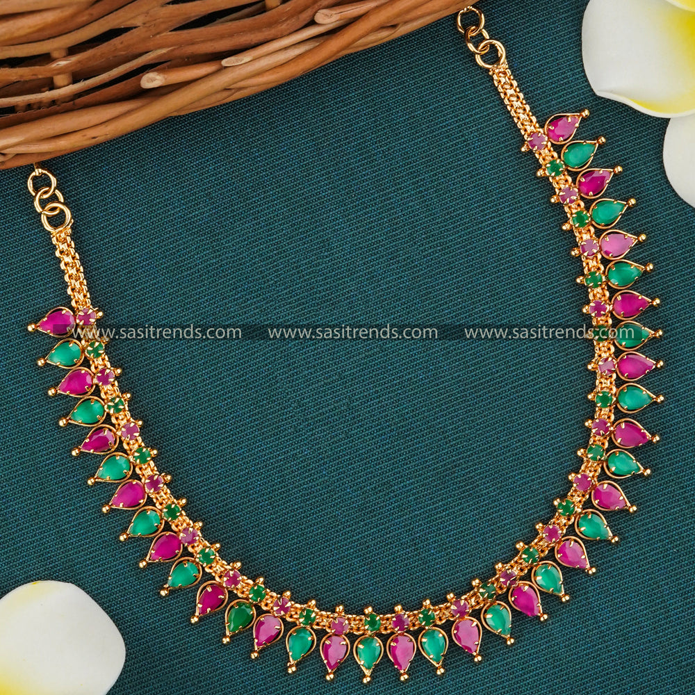 Elegant Micro Gold-Plated Necklace with Tilak Design Stones and American Diamond Embellishments - Sasitrends