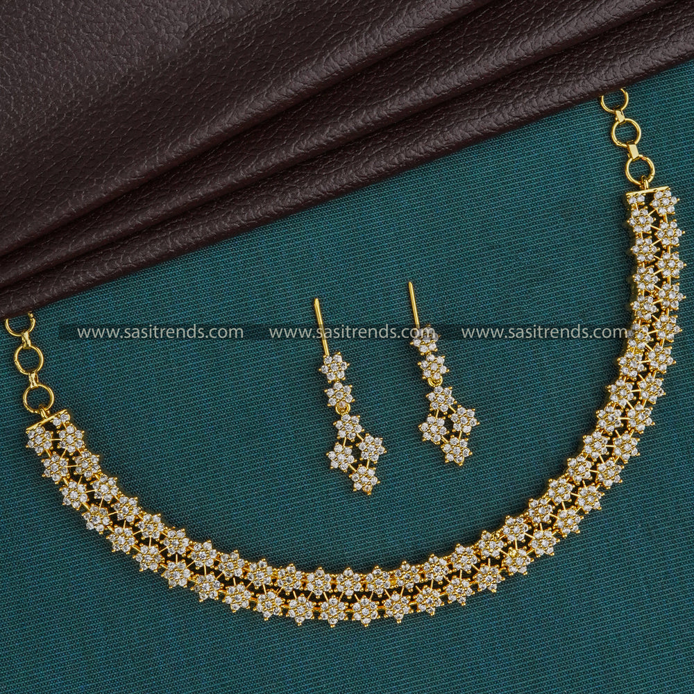 Two-Layer White Necklace Set with Matching Earrings - Micro Gold Plated, One Gram Gold