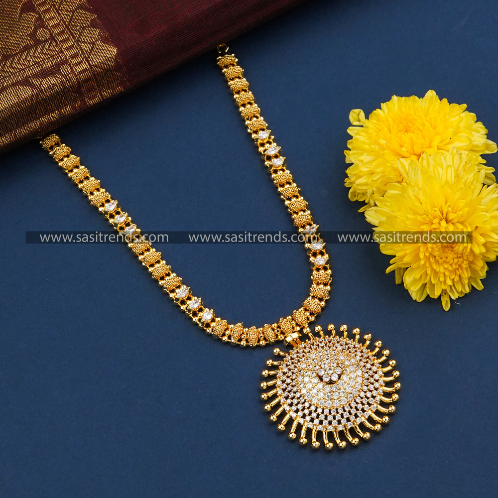 Full White One Gram Micro Gold Plated Sun Pattern Locket Necklace