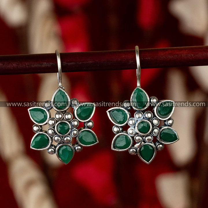 Green Stone Stud Floral Pattern Special Earrings For Navarathiri