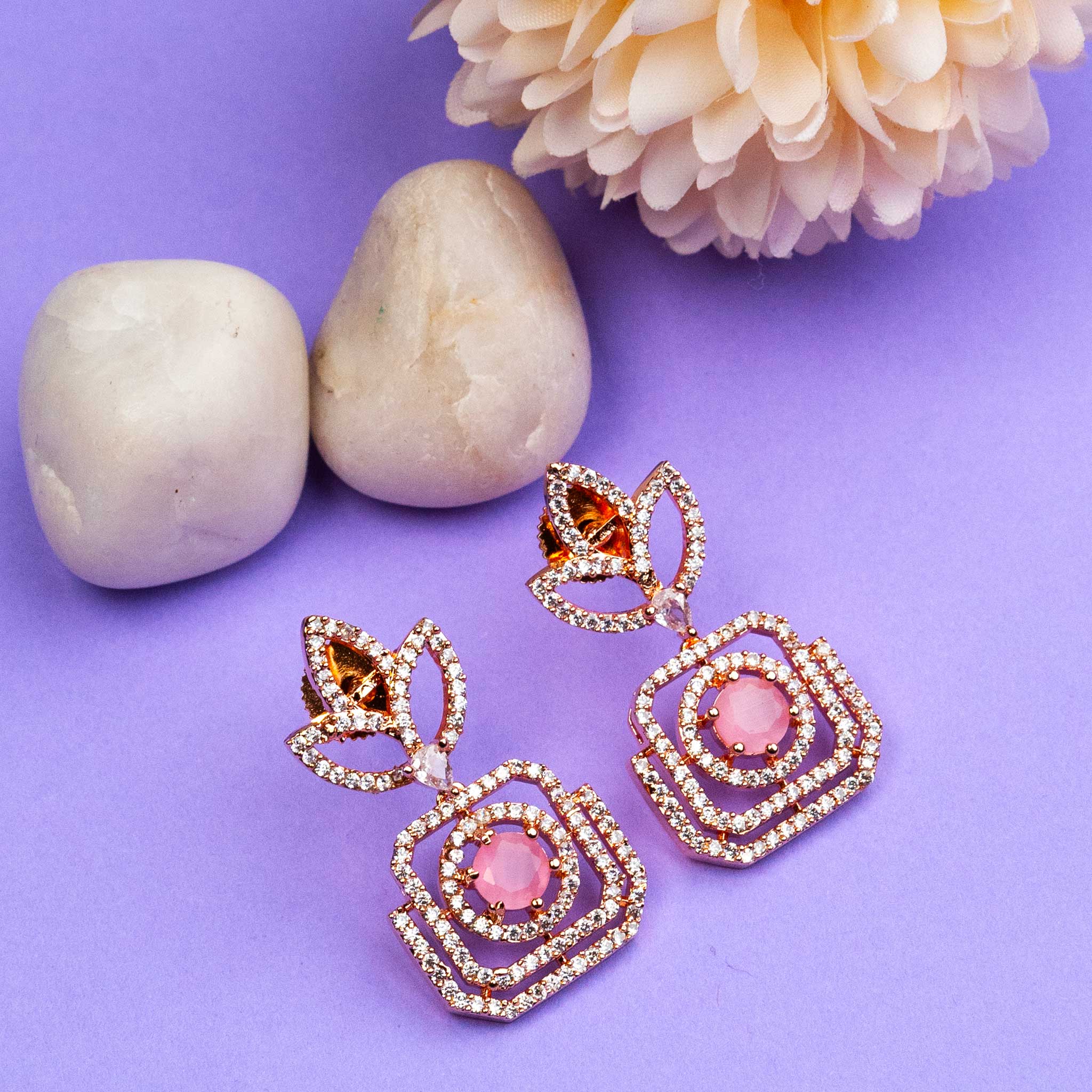 Pink-Tinted Rose Gold Earrings - Versatile Daily Office and Party Wear