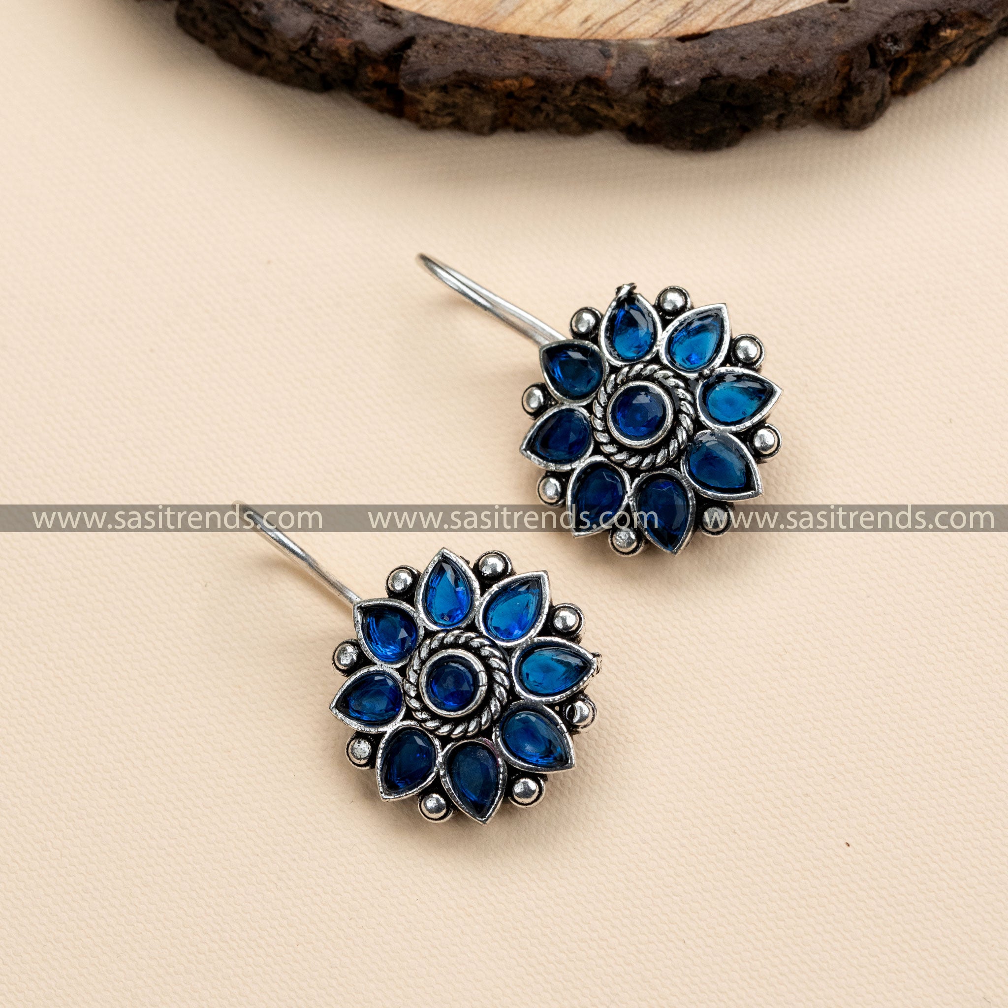 Flower Pattern Oxidized German Silver Earrings For Women