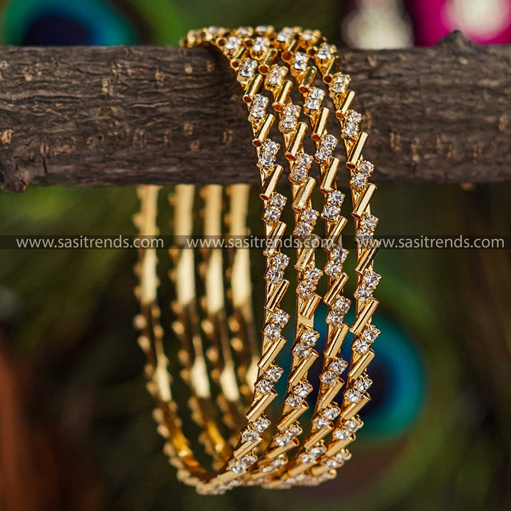 New Micro Gold Plated Sparkling Stone Bangles Set for Online Shopping - Traditional Elegance