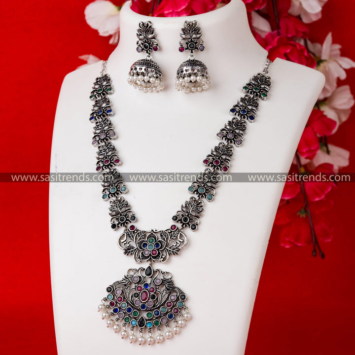 Charming Multi Color Stone Oxidized German Silver Necklace - Latest Trend in Party Wear Jewelry