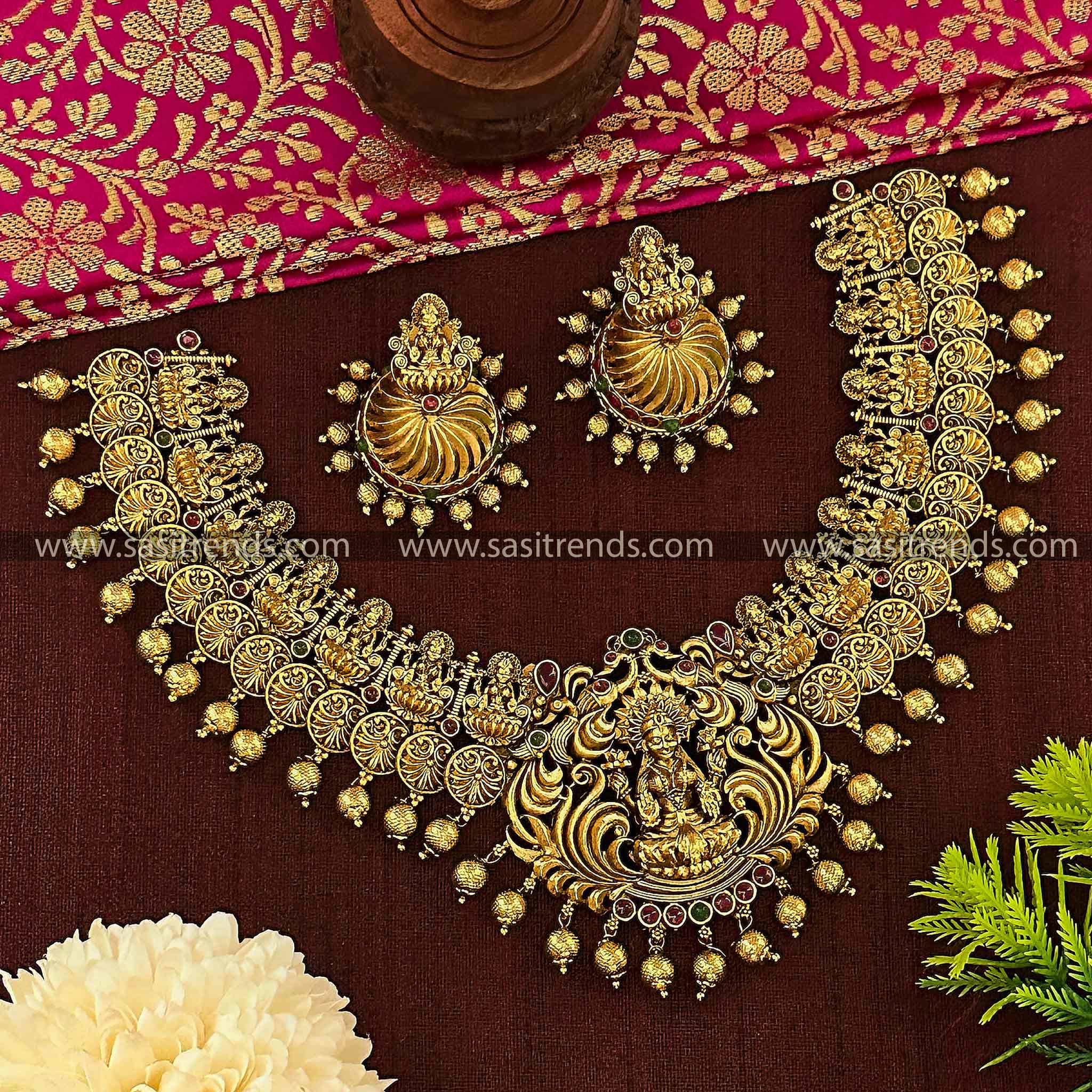 Matte Gold Finished Goddess Lakshmi Coin Bridal Choker Set