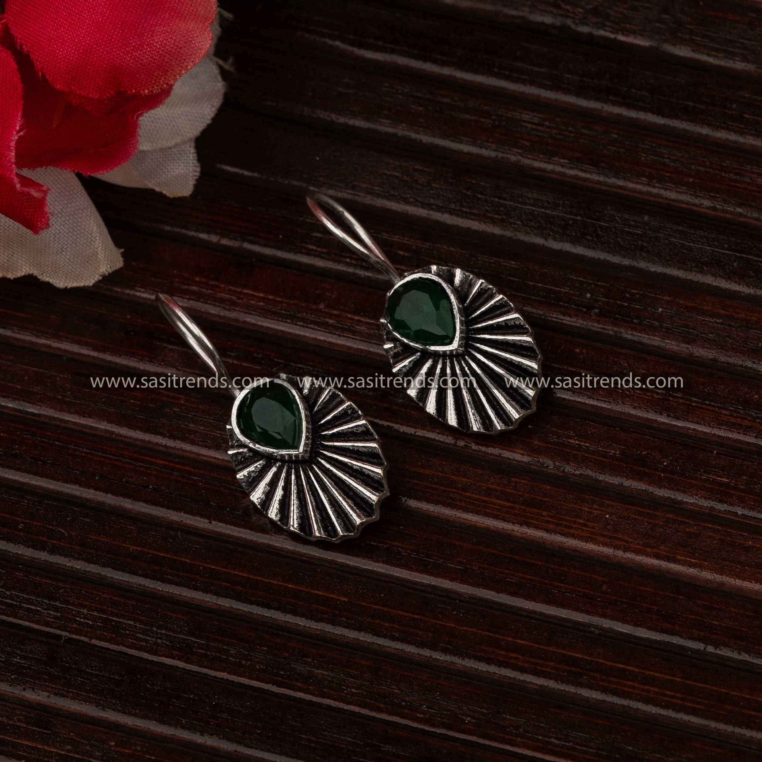 Green Oval Water drop Oxidised Earrings for Navarathiri Celebrations