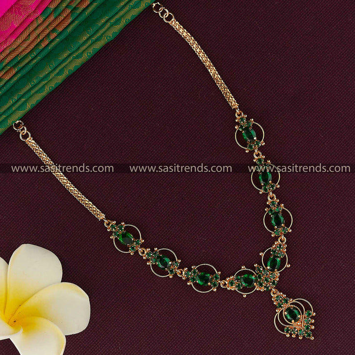 Traditional Jewellery Gold Plated Necklace with AD Stones - Green Radiance