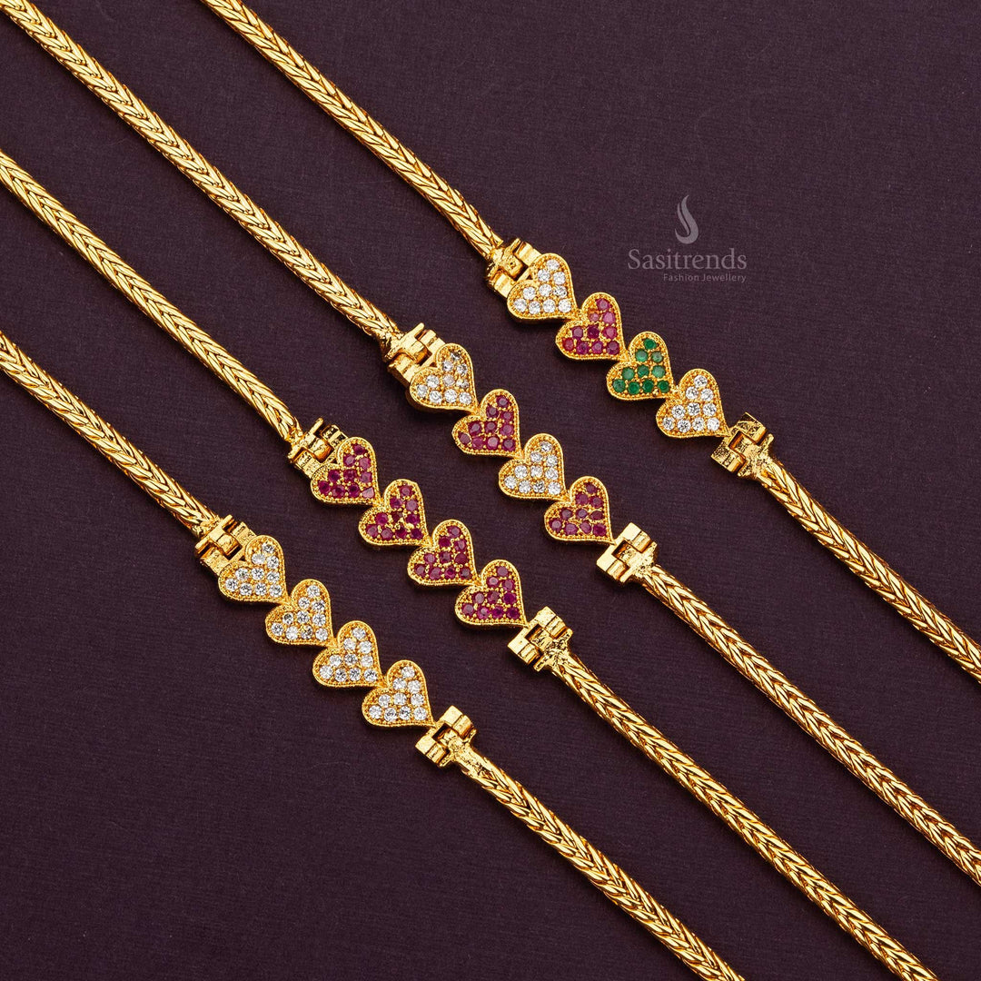 4 heart micro gold plated mugappu chain AD stone, best gift for mother-in-law - Sasitrends