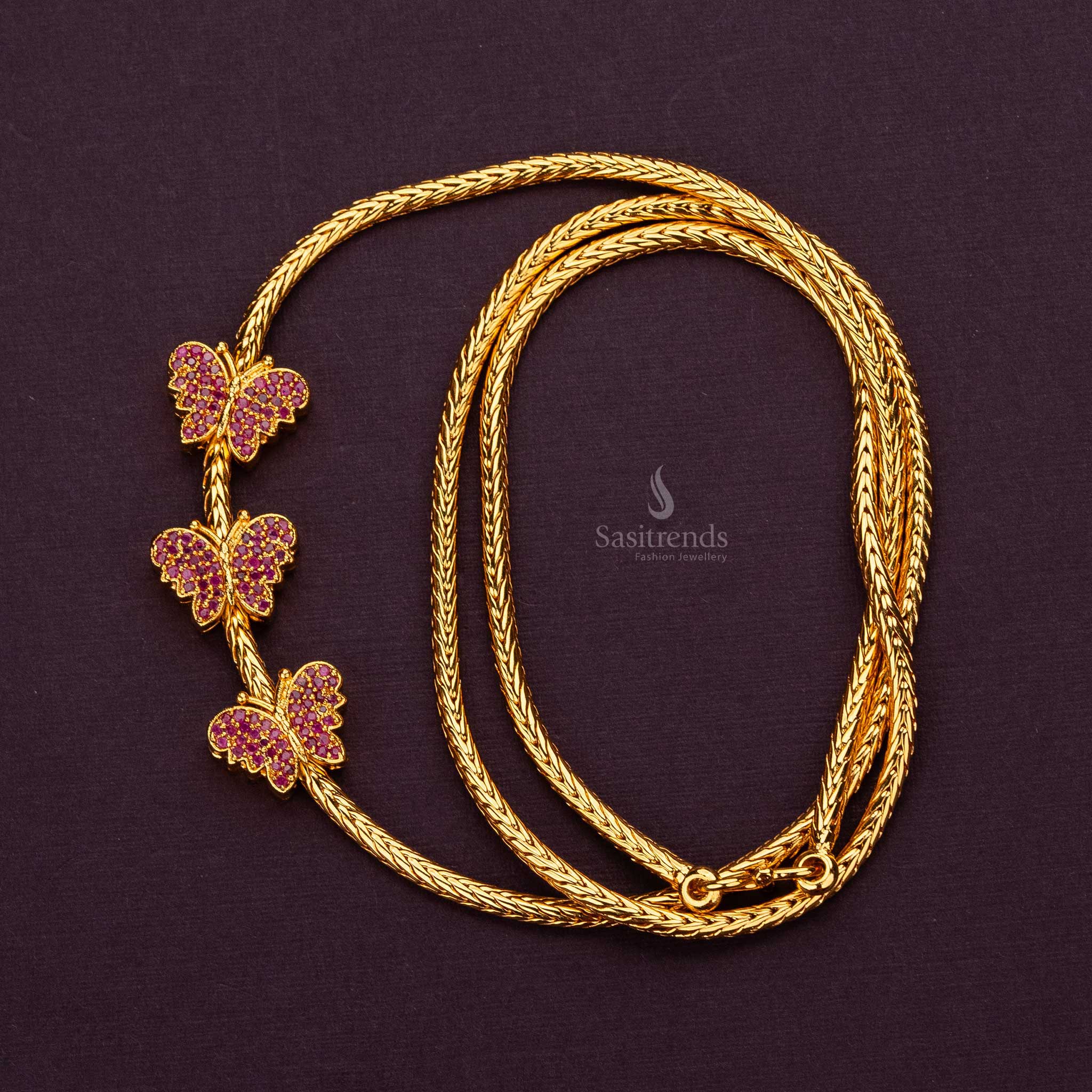 Ruby-Green Butterfly Design Mugappu Chain Gold Plated -Sasitrends