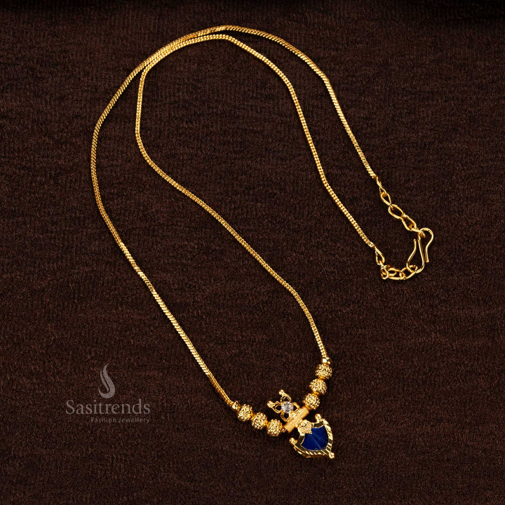 Traditional Micro Gold Plated Kerala Style Onam Blue Palakka Necklace, Single Petal Design - Sasitrends