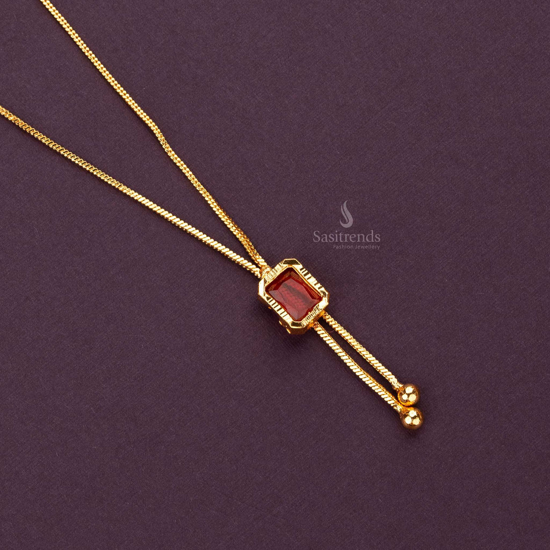 Traditional Micro gold plated - red rectangular palakka necklace - Sasitrends